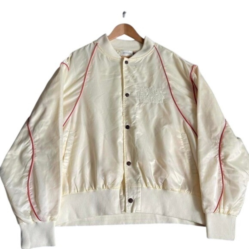 Honor The Gift Satin Bomber Jacket Mens L Cream Varsity Snap Russell Westbrook